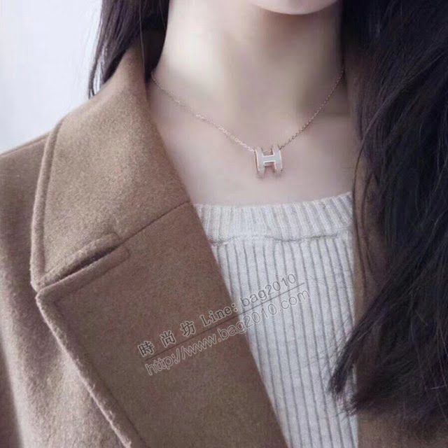Hermes首飾品 愛馬仕H白色琺瑯項鏈 Hermess925純銀女項鏈  zgh1514
